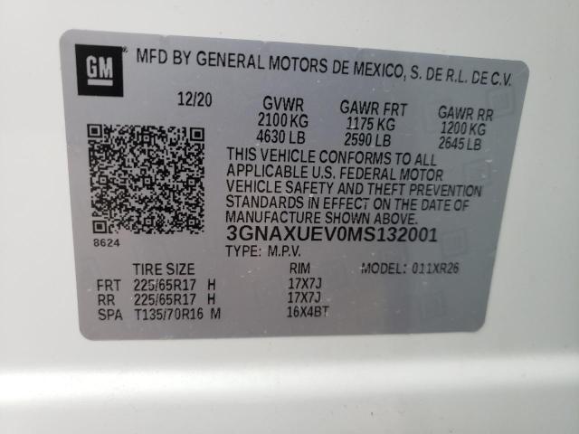 Photo 10 from auction – 2021 CHEVROLET EQUINOX LT with VIN 3GNAXUEV0MS132001