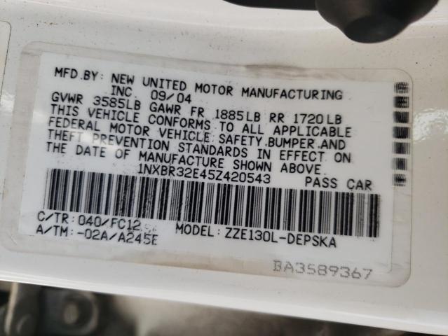 Photo 10 from auction – 2005 TOYOTA COROLLA CE with VIN 1NXBR32E45Z420543