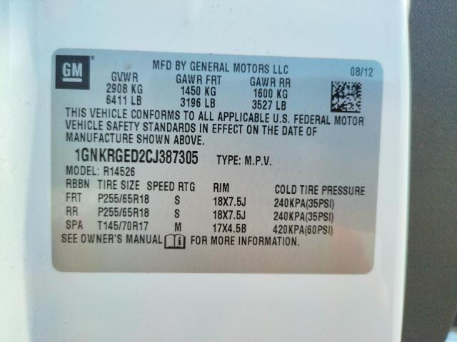 Photo 10 from auction – 2012 CHEVROLET TRAVERSE L with VIN 1GNKRGED2CJ387305