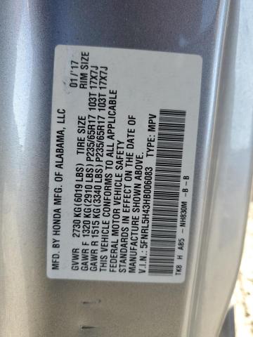 Photo 10 from auction – 2017 HONDA ODYSSEY EX with VIN 5FNRL5H43HB006083