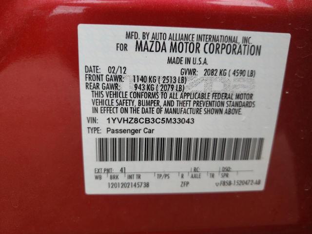 Photo 10 from auction – 2012 MAZDA 6 S with VIN 1YVHZ8CB3C5M33043