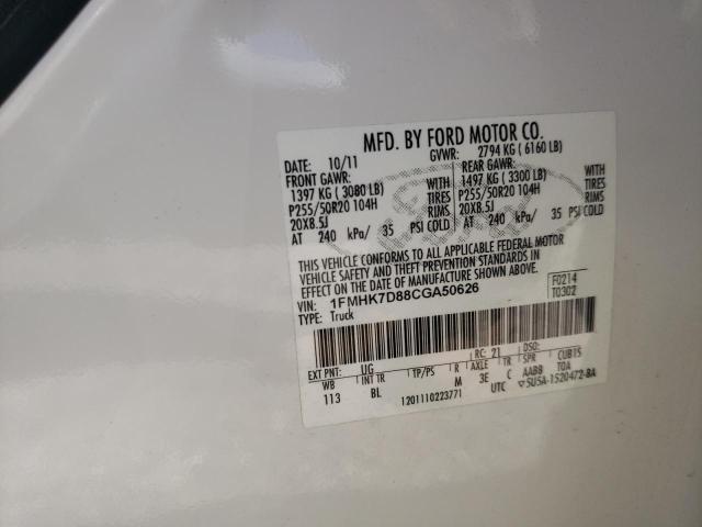 Foto 10 de la subasta – 2012 FORD EXPLORER X con VIN 1FMHK7D88CGA50626