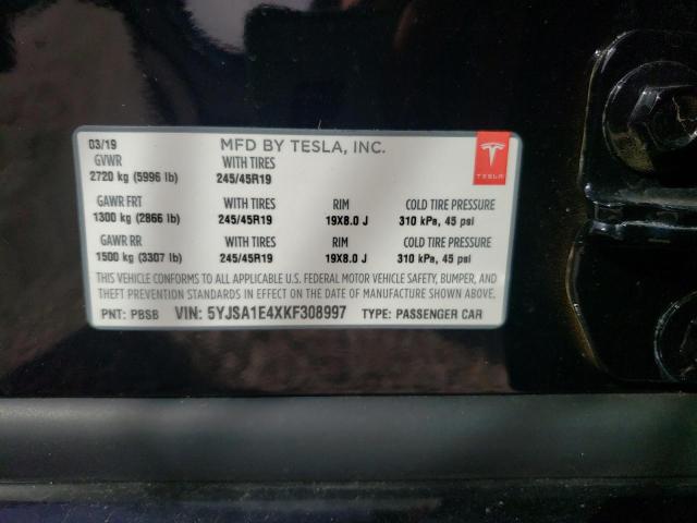 Photo 10 from auction – 2019 TESLA MODEL S with VIN 5YJSA1E4XKF308997
