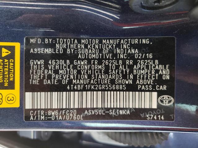 Photo 10 from auction – 2016 TOYOTA CAMRY LE with VIN 4T4BF1FK2GR556885