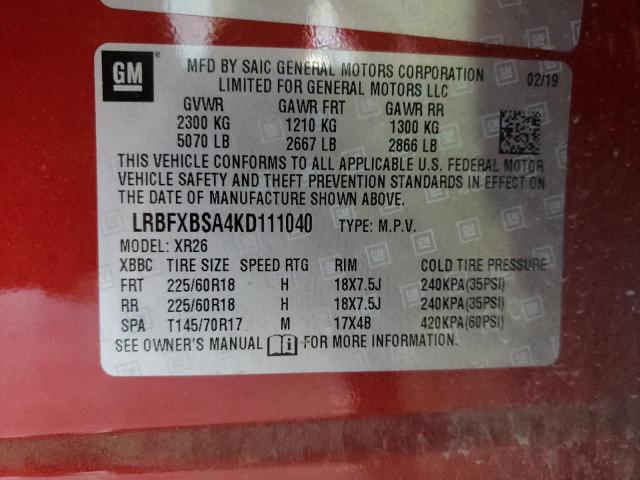 Photo 10 from auction – 2019 BUICK ENVISION P with VIN LRBFXBSA4KD111040