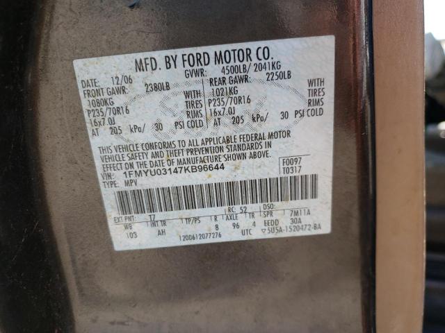 Photo 10 from auction – 2007 FORD ESCAPE XLT with VIN 1FMYU03147KB96644