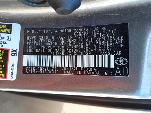 Photo 10 from auction – 2018 TOYOTA COROLLA LE with VIN 2T1BPRHEXJC030039