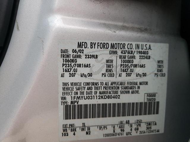 Photo 10 from auction – 2002 FORD ESCAPE XLT with VIN 1FMYU03112KD80402