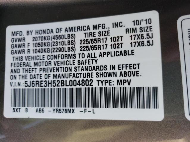 Photo 10 from auction – 2011 HONDA CR-V EX with VIN 5J6RE3H52BL004802