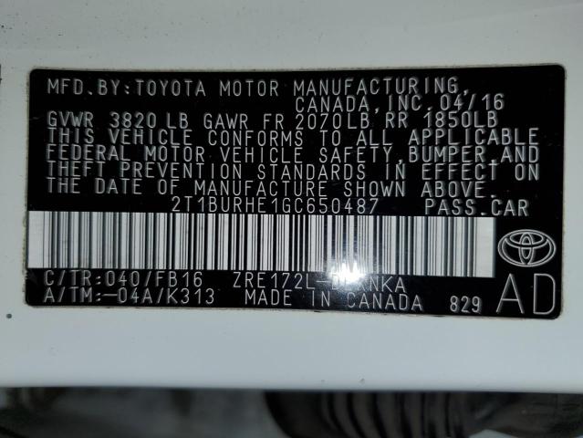 Photo 10 from auction – 2016 TOYOTA COROLLA L with VIN 2T1BURHE1GC650487
