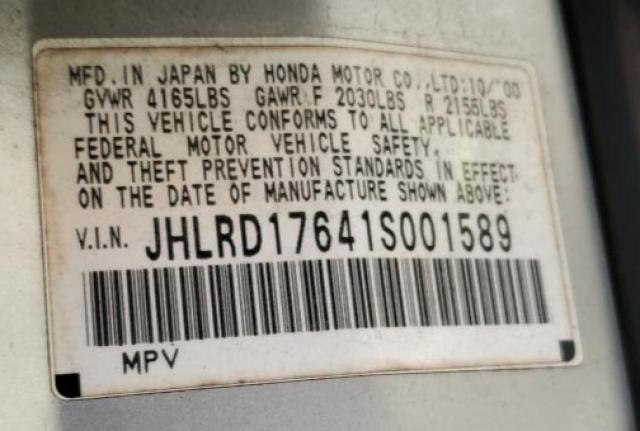 Photo 10 from auction – 2001 HONDA CR-V EX with VIN JHLRD17641S001589