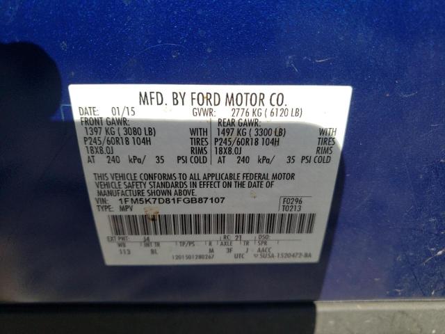 Photo 10 from auction – 2015 FORD EXPLORER X with VIN 1FM5K7D81FGB87107