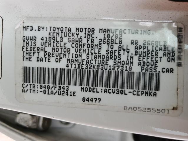 Photo 10 from auction – 2003 TOYOTA CAMRY LE with VIN 4T1BE32K83U127310
