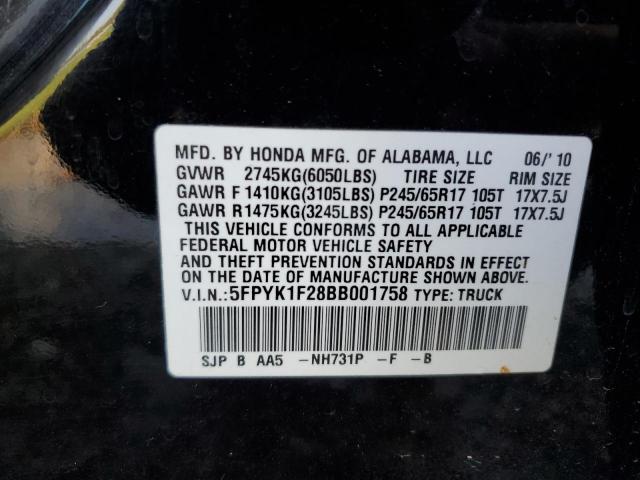 Photo 10 from auction – 2011 HONDA RIDGELINE with VIN 5FPYK1F28BB001758