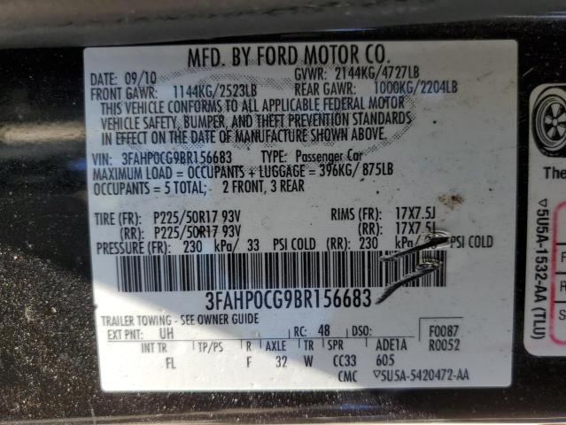 Photo 10 from auction – 2011 FORD FUSION SEL with VIN 3FAHP0CG9BR156683
