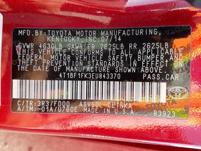 Photo 10 from auction – 2014 TOYOTA CAMRY L with VIN 4T1BF1FK3EU843370
