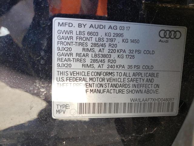 Photo 10 from auction – 2017 AUDI Q7 PREMIUM with VIN WA1LAAF7XHD048057