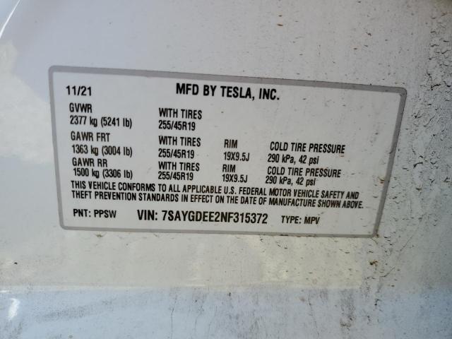 Photo 10 from auction – 2022 TESLA MODEL Y with VIN 7SAYGDEE2NF315372