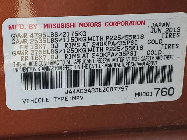 Photo 10 from auction – 2014 MITSUBISHI OUTLANDER with VIN JA4AD3A33EZ007797