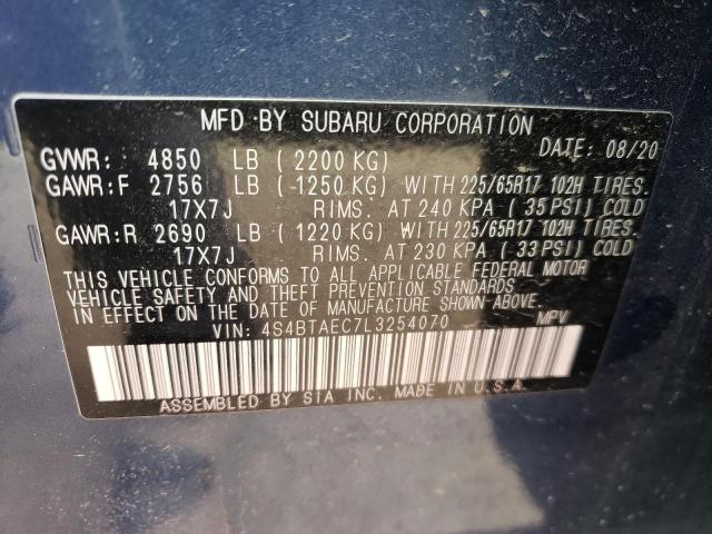 Photo 10 from auction – 2020 SUBARU OUTBACK PR with VIN 4S4BTAEC7L3254070