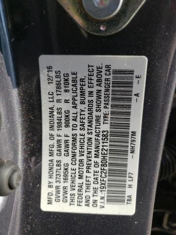 Photo 10 from auction – 2017 HONDA CIVIC EX with VIN 19XFC2F80HE211583