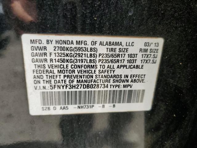Photo 10 from auction – 2013 HONDA PILOT LX with VIN 5FNYF3H27DB028734