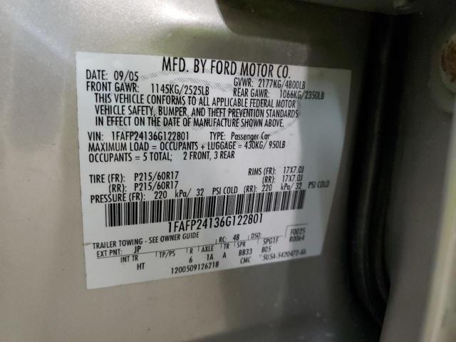 Photo 10 from auction – 2006 FORD FIVE HUNDR with VIN 1FAFP24136G122801