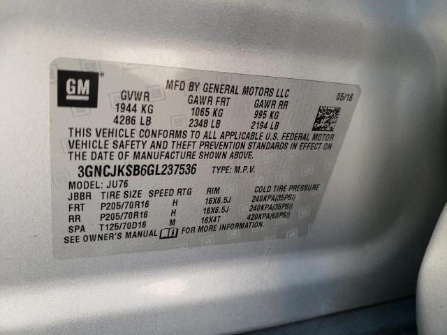 Photo 10 from auction – 2016 CHEVROLET TRAX LS with VIN 3GNCJKSB6GL237536