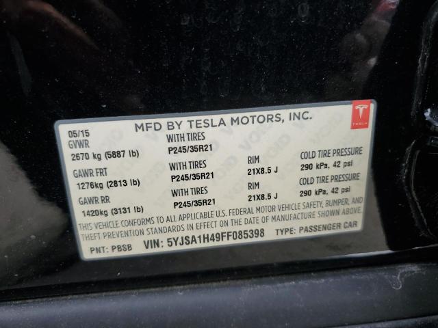 Photo 10 from auction – 2015 TESLA MODEL S P8 with VIN 5YJSA1H49FF085398
