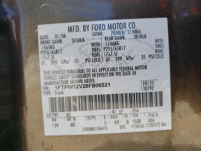 Photo 10 from auction – 2008 FORD F150 SUPER with VIN 1FTPW12V28FB06521