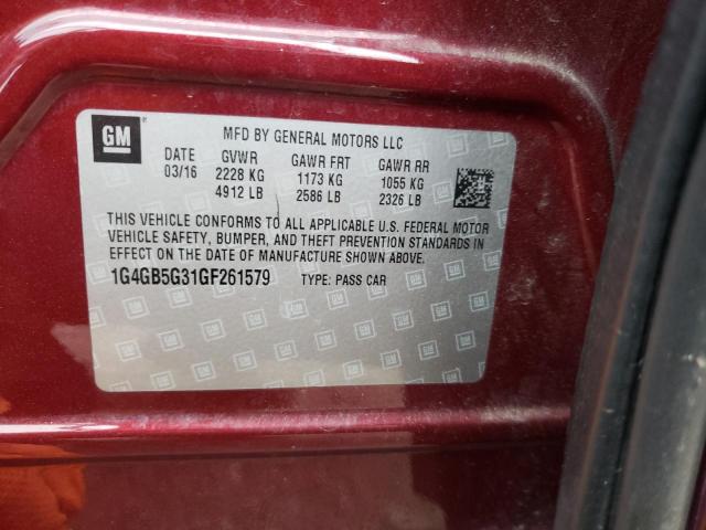 Photo 10 from auction – 2016 BUICK LACROSSE with VIN 1G4GB5G31GF261579