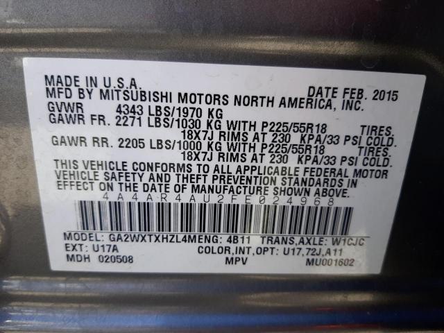 Photo 10 from auction – 2015 MITSUBISHI OUTLANDER with VIN 4A4AR4AU2FE024968