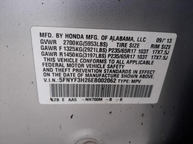 Photo 10 from auction – 2014 HONDA PILOT LX with VIN 5FNYF3H26EB002062