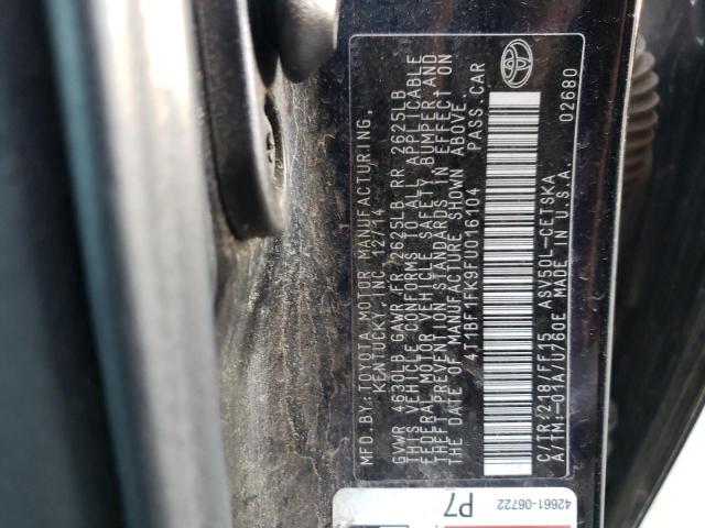 Photo 10 from auction – 2015 TOYOTA CAMRY LE with VIN 4T1BF1FK9FU016104