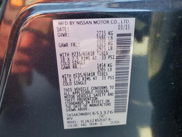 Photo 10 from auction – 2015 NISSAN PATHFINDER with VIN 5N1AR2MN8FC651326