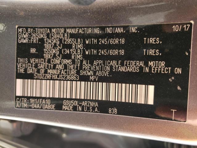 Photo 10 from auction – 2018 TOYOTA HIGHLANDER with VIN 5TDZZRFHXJS236863