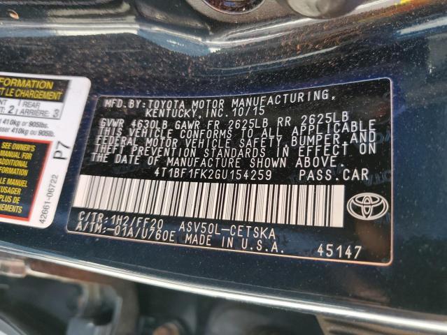 Photo 10 from auction – 2016 TOYOTA CAMRY LE with VIN 4T1BF1FK2GU154259