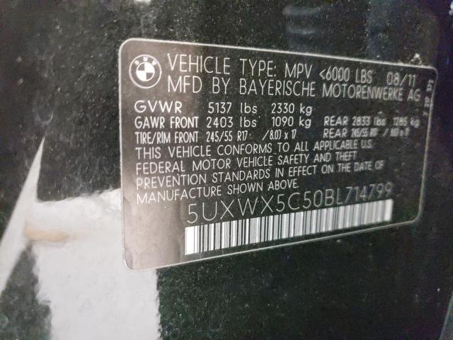 Photo 10 from auction – 2011 BMW X3 XDRIVE2 with VIN 5UXWX5C50BL714799