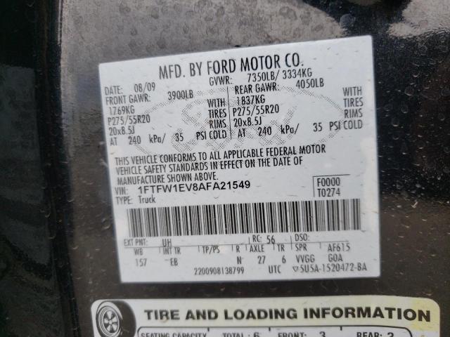 Photo 10 from auction – 2010 FORD F150 SUPER with VIN 1FTFW1EV8AFA21549