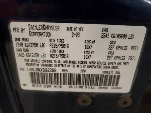 Photo 10 from auction – 2003 JEEP LIBERTY SP with VIN 1J4GL48KX3W629988