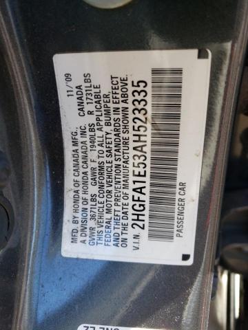 Photo 10 from auction – 2010 HONDA CIVIC LX with VIN 2HGFA1E53AH523335