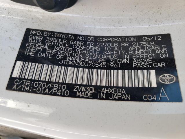 Photo 10 from auction – 2012 TOYOTA PRIUS with VIN JTDKN3DU7C5451961