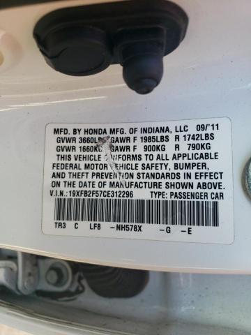 Photo 10 from auction – 2012 HONDA CIVIC LX with VIN 19XFB2F57CE312296