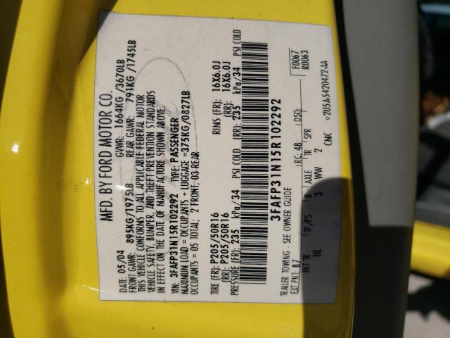 Photo 10 from auction – 2005 FORD FOCUS ZX3 with VIN 3FAFP31N15R102292
