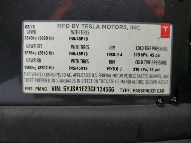 Photo 10 from auction – 2016 TESLA MODEL S with VIN 5YJSA1E23GF134566