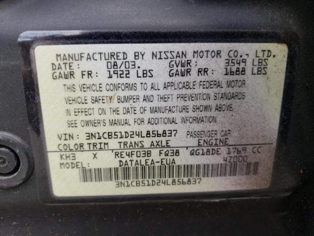 Photo 10 from auction – 2004 NISSAN SENTRA 1.8 with VIN 3N1CB51D24L856837