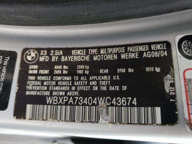 Photo 10 from auction – 2004 BMW X3 2.5I with VIN WBXPA73404WC43674