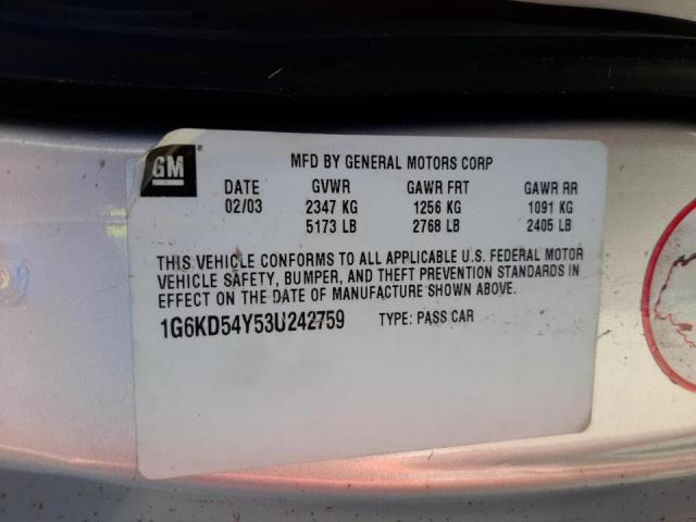 Photo 10 from auction – 2003 CADILLAC DEVILLE with VIN 1G6KD54Y53U242759