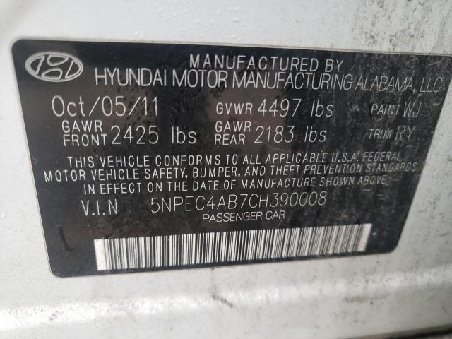 Photo 10 from auction – 2012 HYUNDAI SONATA SE with VIN 5NPEC4AB7CH390008