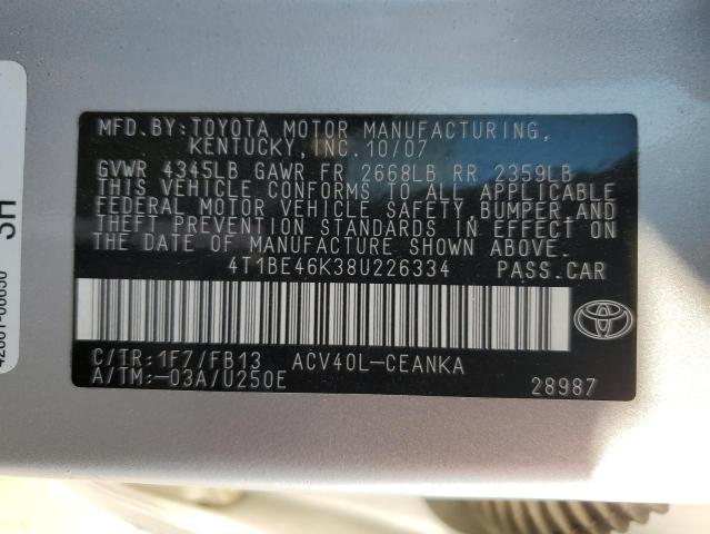 Photo 10 from auction – 2008 TOYOTA CAMRY CE with VIN 4T1BE46K38U226334